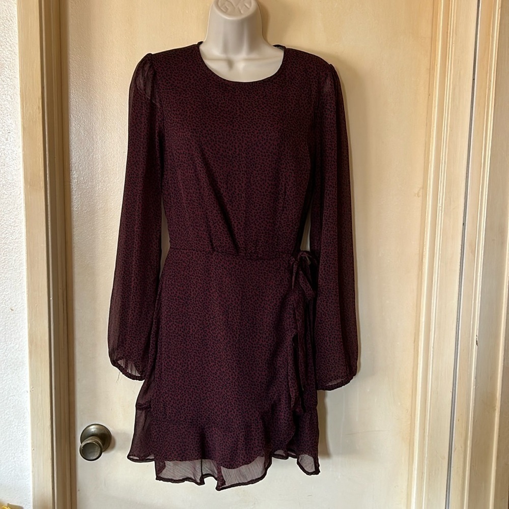 Abercrombie and Fitch dark purple animal print tie ruffle skirt dress size S